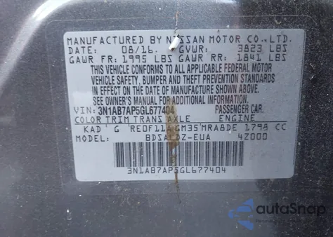 2016 Nissan Sentra Sv из США, поврежденный, VIN 3N1AB7AP5GL677404